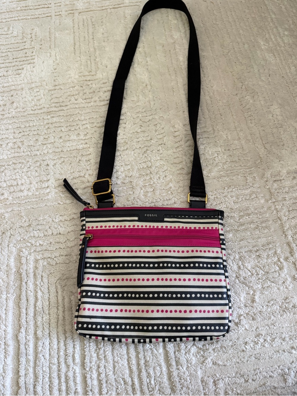 Fossil Striped Crossbody Bag in Pink, Black & White